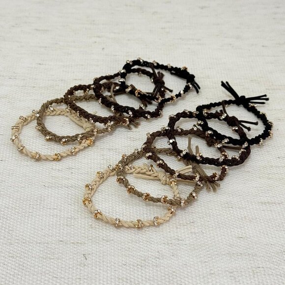 10pcs Braided Hair Ties Elastic Beads Gold Crystal Versatile Accessories main image 5